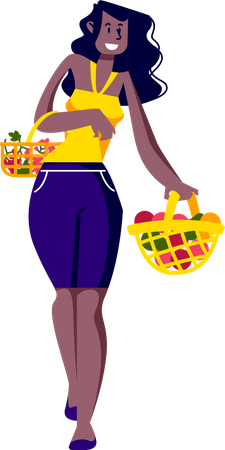 Woman holding baskets of fresh fruits  Illustration