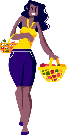 Woman holding baskets of fresh fruits  Illustration