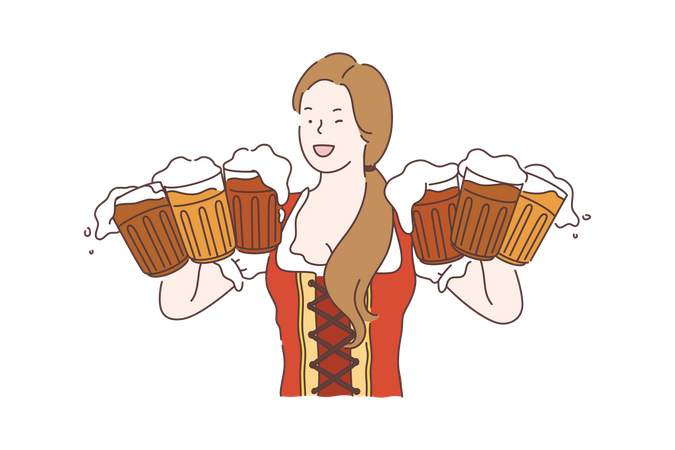 Woman holding beer glass  Illustration