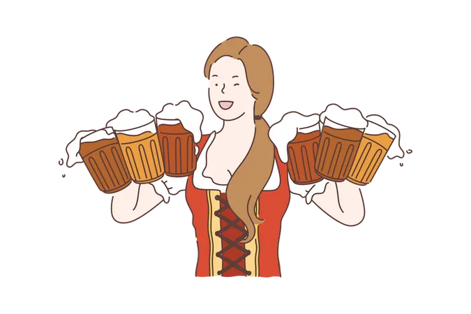 Woman holding beer glass  Illustration