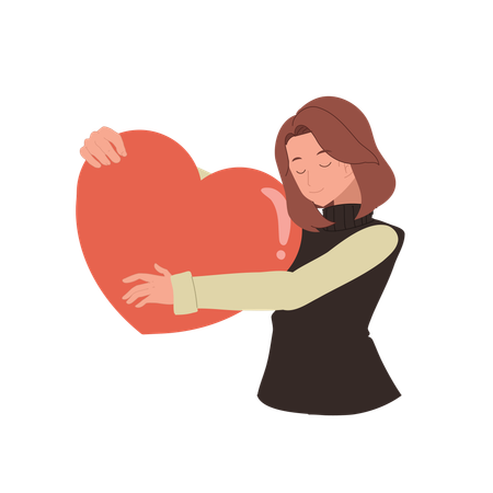 Woman holding big red heart as a symbol of self-love  Illustration