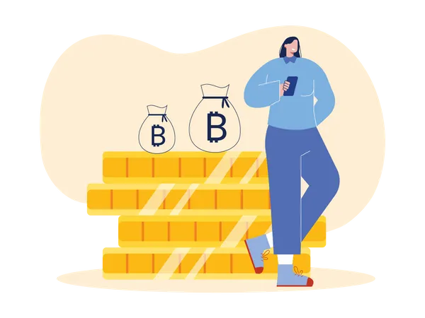 Woman holding bitcoin Illustration