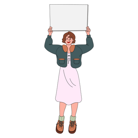 Woman holding blank sign  Illustration