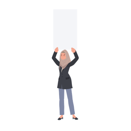 Woman Holding Blank Sign Overhead  Illustration