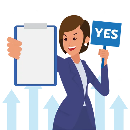 Woman Holding board Said Yes Illustration