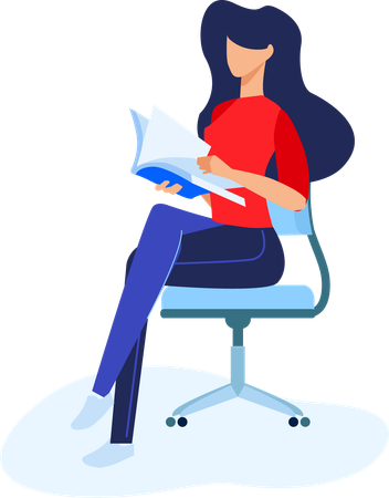 Woman holding book and reading book  Illustration