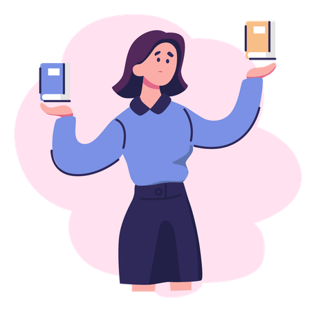 Woman Holding Books In Both Hands  Illustration