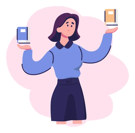 Woman Holding Books In Both Hands  Illustration