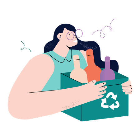 Woman holding bottle recycling box Illustration