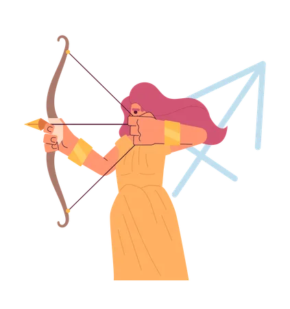 Sagittarius Zodiac Sign Flat Concept Vector Spot Illustration Woman Holding Bow And Pulling Arrow 2 D Cartoon Character On White For Web UI Design Astrology Isolated Editable Creative Hero Image Illustration