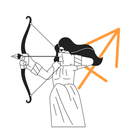 Woman holding bow and pulling arrow  イラスト