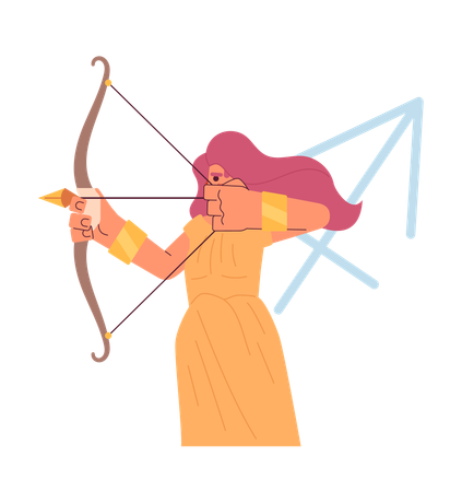 Woman holding bow and pulling arrow  Illustration