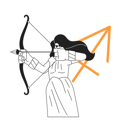 Woman holding bow and pulling arrow  Illustration