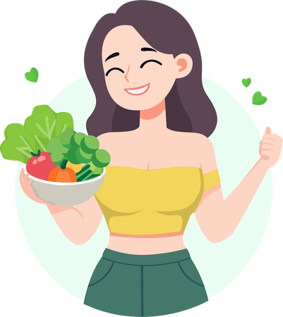 Woman holding bowl of vegetables  Illustration
