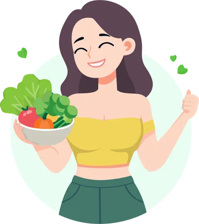 Woman holding bowl of vegetables  Illustration