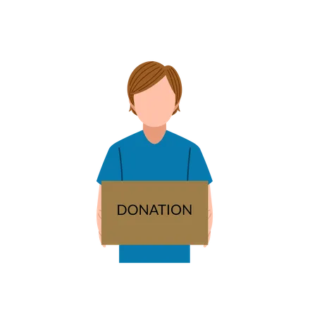 Charity Volunteer Man Holding A Box Donation Illustration