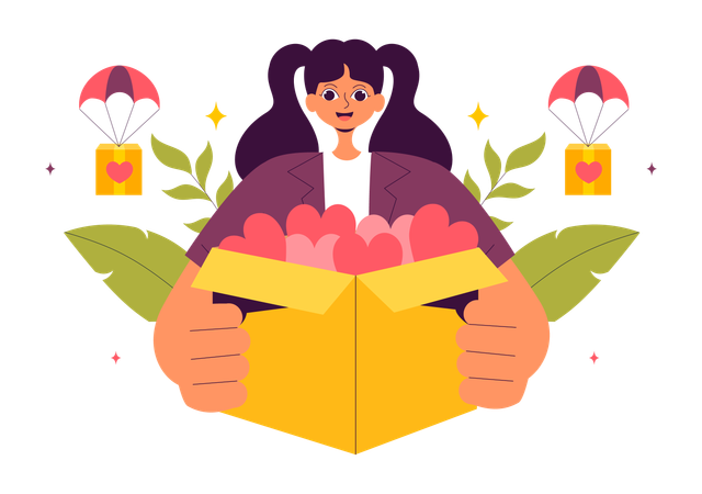 Woman holding box for donation  Illustration