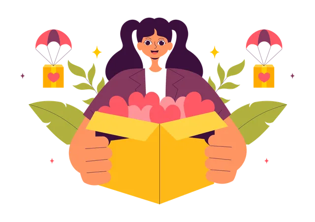 Woman holding box for donation  Illustration