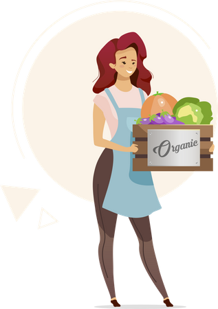 Woman holding box of organic vegetables  Illustration