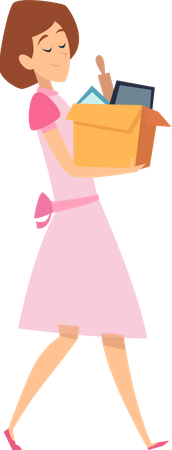 Woman holding box with house stuff  Illustration