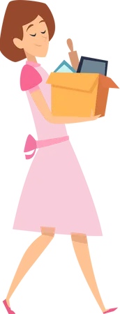 Woman holding box with house stuff  Illustration