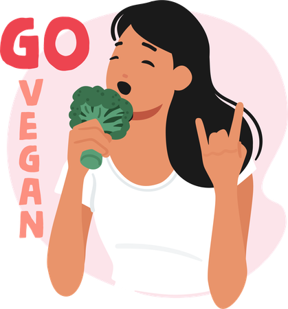 Woman Holding Bunch Of Fresh Broccoli Imitate Rock Singer With Microphone  Illustration