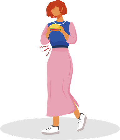 Woman holding burger  Illustration