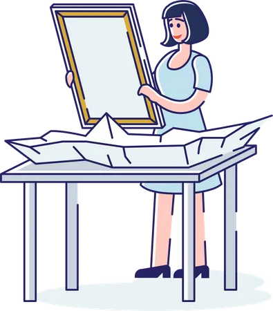 Woman holding canvas for drawing Illustration