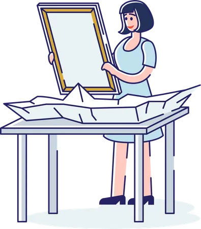 Woman holding canvas for drawing  Illustration