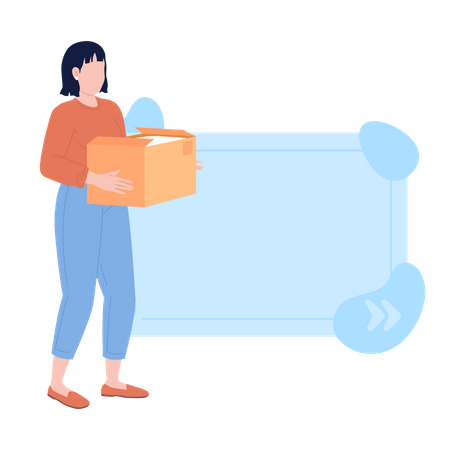 Woman holding cardboard box with unwanted stuff Illustration