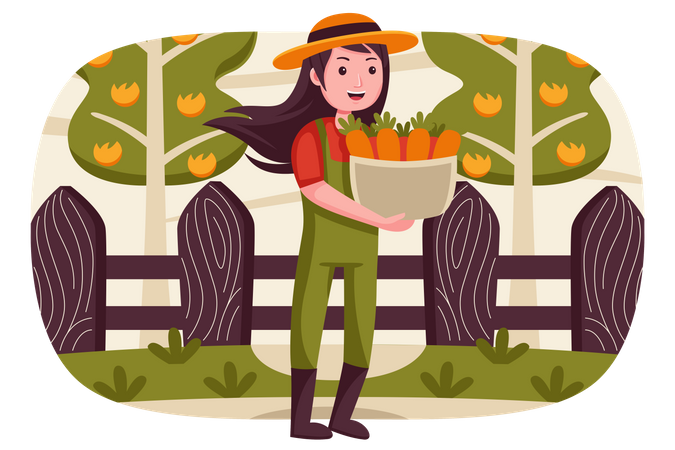 Woman holding carrot basket  Illustration