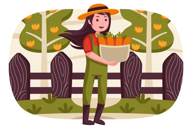 Woman holding carrot basket  Illustration