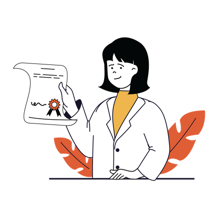 Woman holding certificate  Illustration
