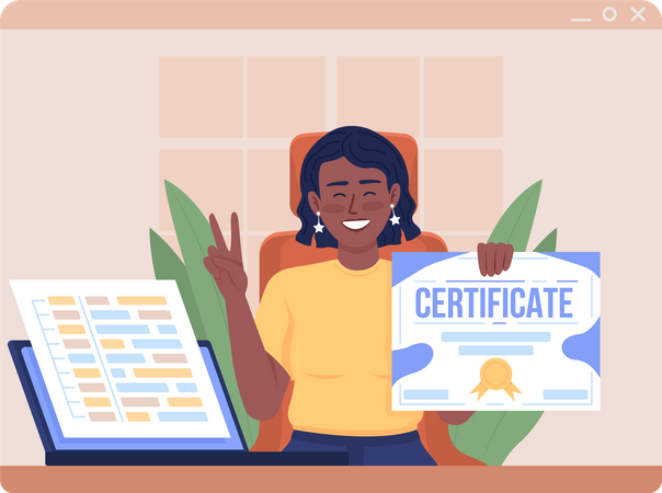 Woman holding certificate Illustration