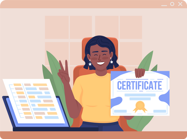 Woman holding certificate  Illustration