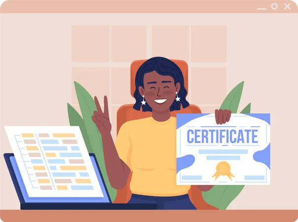 Woman holding certificate  Illustration