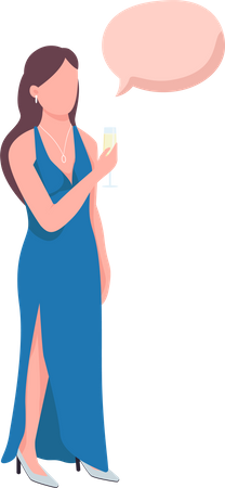 Woman holding champagne glass chatting  Illustration