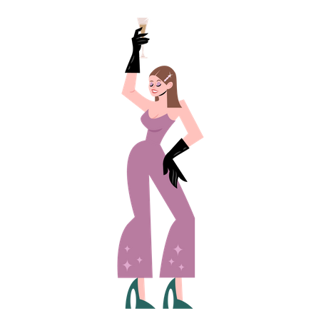 Woman holding champagne glass  Illustration
