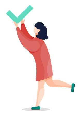 Woman Holding Check Mark in Hands  Illustration