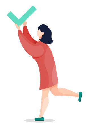 Woman Holding Check Mark in Hands  Illustration