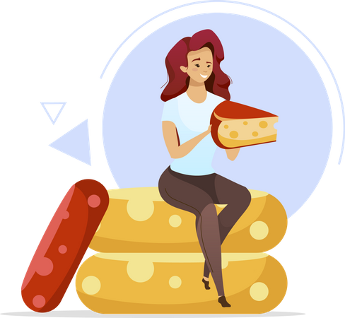 Woman holding cheese Illustration