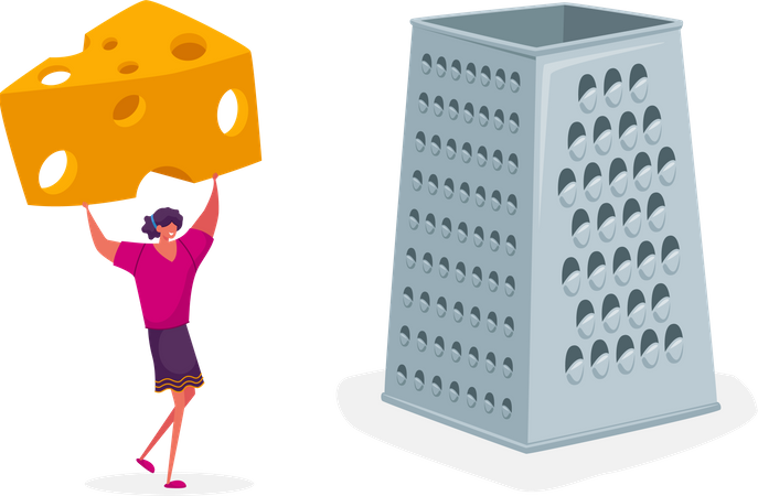 Woman holding cheese and grating it using grater Illustration