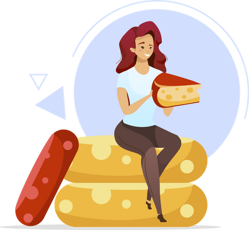 Woman holding cheese  Illustration