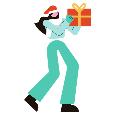 Woman holding Christmas Gift  Illustration