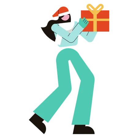 Woman holding Christmas Gift  Illustration