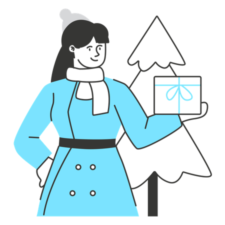 Woman holding Christmas present  Illustration