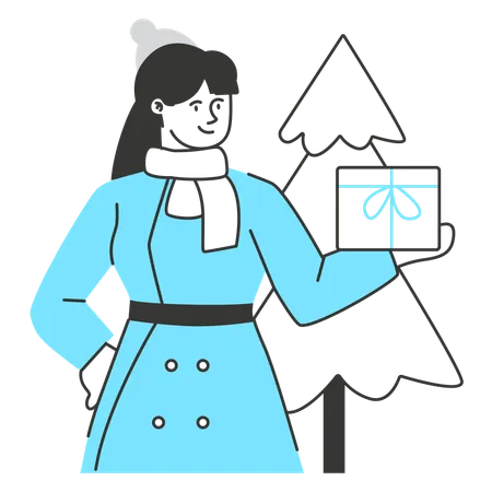 Woman holding Christmas present  Illustration