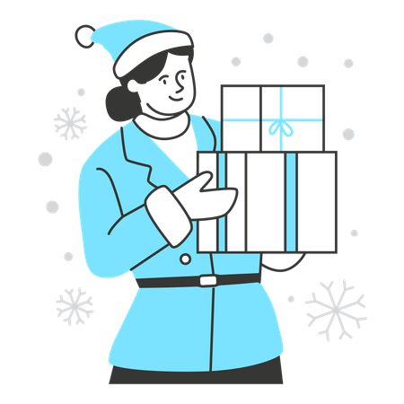 Woman holding Christmas present  Illustration