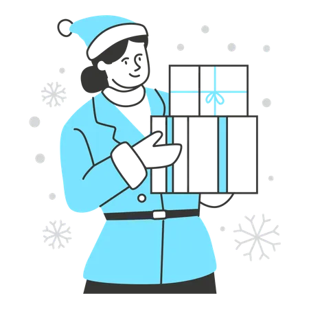 Woman holding Christmas present  Illustration