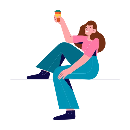 Woman holding coffee cup  Illustration